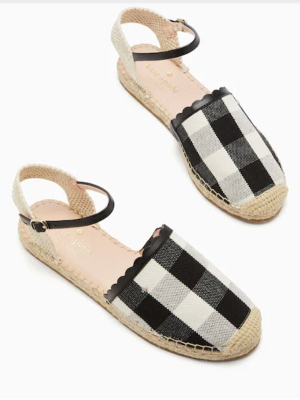 Kate Spade Bonnie Mixed Materials Flats In Gingham Black/Cream  Size 7.5B